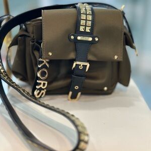 Michael Kors Green and Black Crossbody Bag with Gold Accents